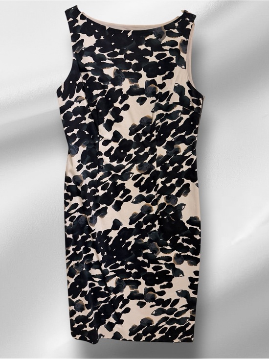 Ann Taylor Dresses & Skirts - Ann Taylor Black & Cream Abstract Print Midi Sheath Dress, Side Zip, Lined, Sz 6
